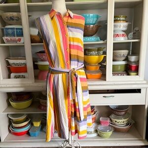 JB by Julie Brown Striped Linen Dress with Sunflower Buttons - Size 8